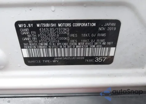 2020 Mitsubishi Outlander Sport 2.0 Es из США, поврежденный, VIN JA4AP3AU2LU014699